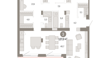 2-к. квартира, 126 м²