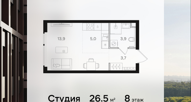 Студия, 26 м²