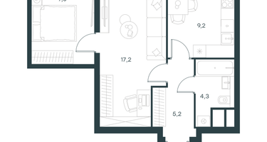 2-к. квартира, 45 м²