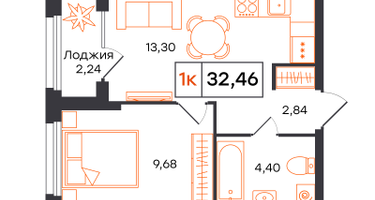 1-к. квартира, 32 м²