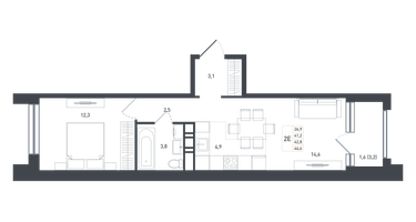 2-к. квартира, 42&nbsp;м²