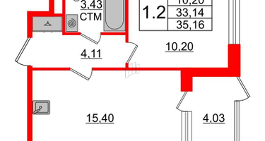 1-к. квартира, 32&nbsp;м²