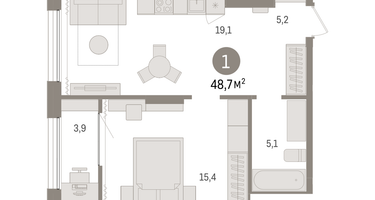 1-к. квартира, 48&nbsp;м²