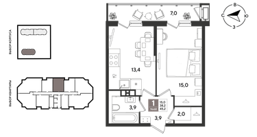 1-к. квартира, 44&nbsp;м²