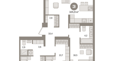 3-к. квартира, 105&nbsp;м²
