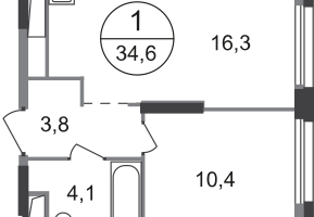 1-к. квартира, 34&nbsp;м²
