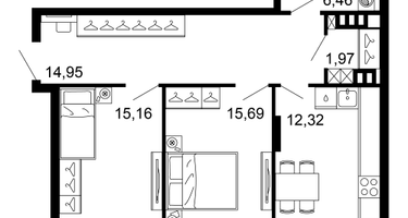 2-к. квартира, 68&nbsp;м²