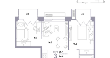 3-к. квартира, 51&nbsp;м²