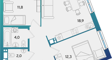 2-к. квартира, 57&nbsp;м²