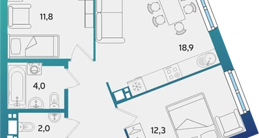 2-к. квартира, 57&nbsp;м²