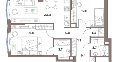 3-к. квартира, 68 м²