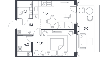 1-к. квартира, 44&nbsp;м²