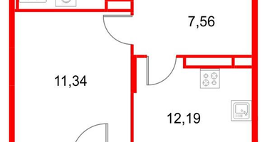 1-к. квартира, 37&nbsp;м²