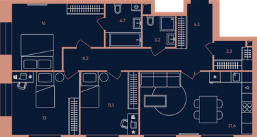 3-к. квартира, 87 м²
