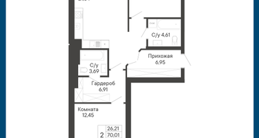2-к. квартира, 74&nbsp;м²