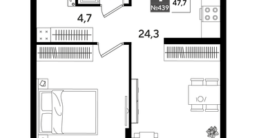 1-к. квартира, 47&nbsp;м²