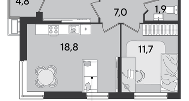 2-к. квартира, 60&nbsp;м²