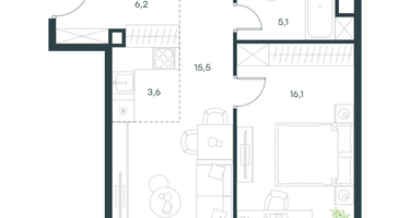 2-к. квартира, 46&nbsp;м²