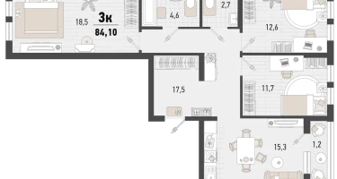 3-к. квартира, 82&nbsp;м²
