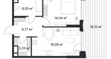 1-к. квартира, 63 м²