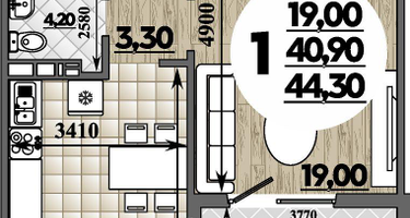 1-к. квартира, 44&nbsp;м²