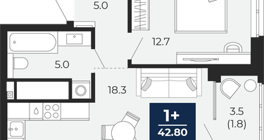 1-к. квартира, 41&nbsp;м²