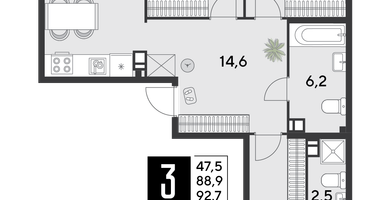 3-к. квартира, 92&nbsp;м²