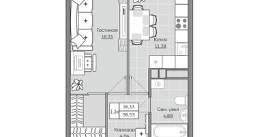 1-к. квартира, 36&nbsp;м²