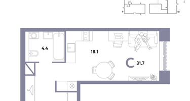 1-к. квартира, 31 м²