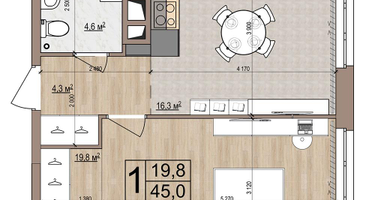 1-к. квартира, 45 м²