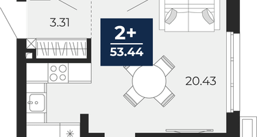 2-к. квартира, 53&nbsp;м²