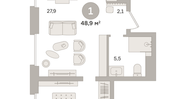 1-к. квартира, 48&nbsp;м²