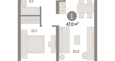 1-к. квартира, 46&nbsp;м²