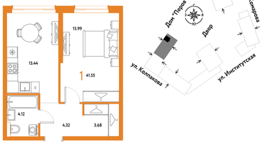 1-к. квартира, 41&nbsp;м²