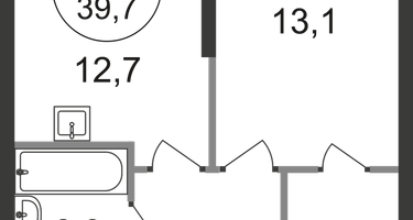 1-к. квартира, 39&nbsp;м²