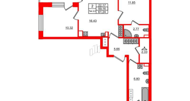 2-к. квартира, 59 м²