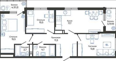 3-к. квартира, 78&nbsp;м²