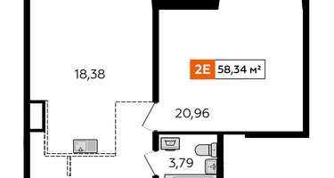 1-к. квартира, 58&nbsp;м²