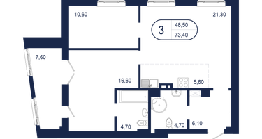 3-к. квартира, 73&nbsp;м²