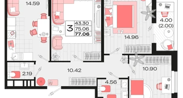 3-к. квартира, 75&nbsp;м²