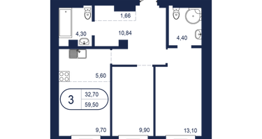 3-к. квартира, 59&nbsp;м²