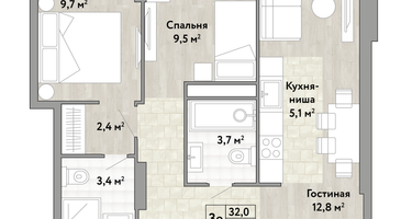 Студия, 59 м²