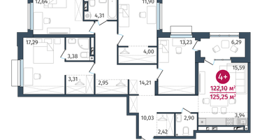 4-к. квартира, 122&nbsp;м²