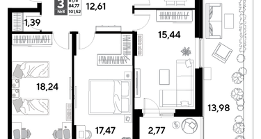 3-к. квартира, 101&nbsp;м²