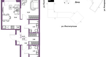 Студия, 64&nbsp;м²