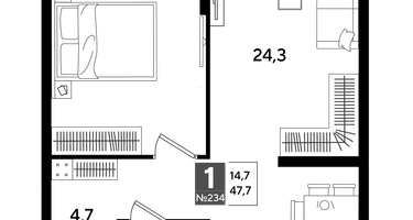 1-к. квартира, 47 м²