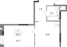 1-к. квартира, 42 м²