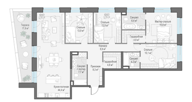 4-к. квартира, 154 м²