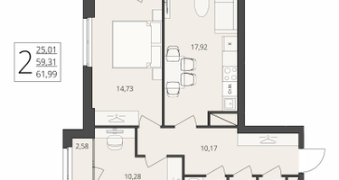 2-к. квартира, 61&nbsp;м²