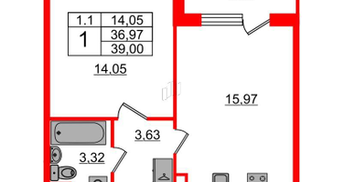 1-к. квартира, 36&nbsp;м²